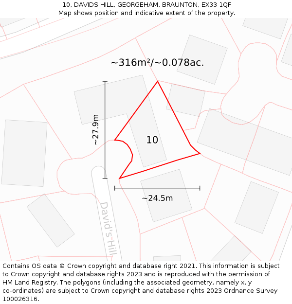 10, DAVIDS HILL, GEORGEHAM, BRAUNTON, EX33 1QF: Plot and title map