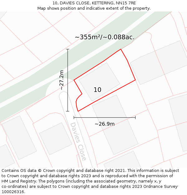 10, DAVIES CLOSE, KETTERING, NN15 7RE: Plot and title map