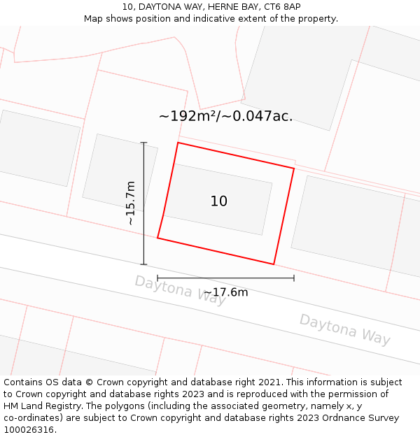 10, DAYTONA WAY, HERNE BAY, CT6 8AP: Plot and title map