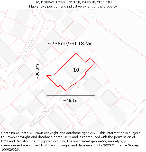 10, DDERWEN DEG, LISVANE, CARDIFF, CF14 0TU: Plot and title map