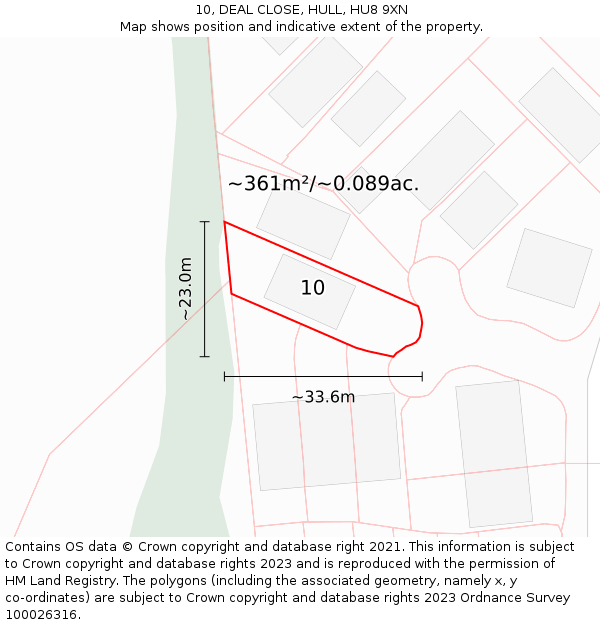 10, DEAL CLOSE, HULL, HU8 9XN: Plot and title map
