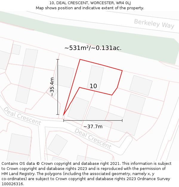 10, DEAL CRESCENT, WORCESTER, WR4 0LJ: Plot and title map