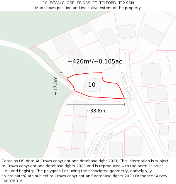 10, DEAN CLOSE, PRIORSLEE, TELFORD, TF2 9SN: Plot and title map