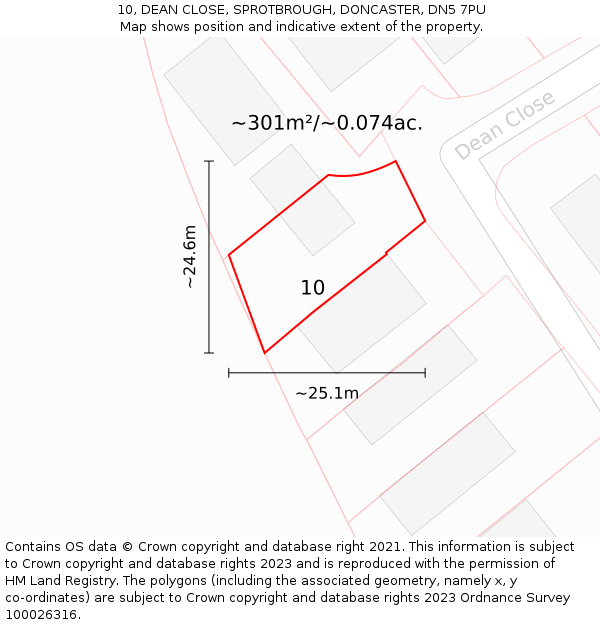 10, DEAN CLOSE, SPROTBROUGH, DONCASTER, DN5 7PU: Plot and title map