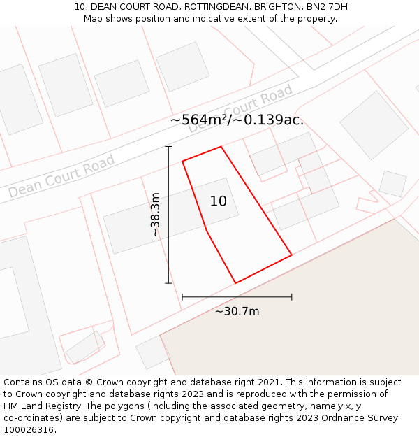 10, DEAN COURT ROAD, ROTTINGDEAN, BRIGHTON, BN2 7DH: Plot and title map