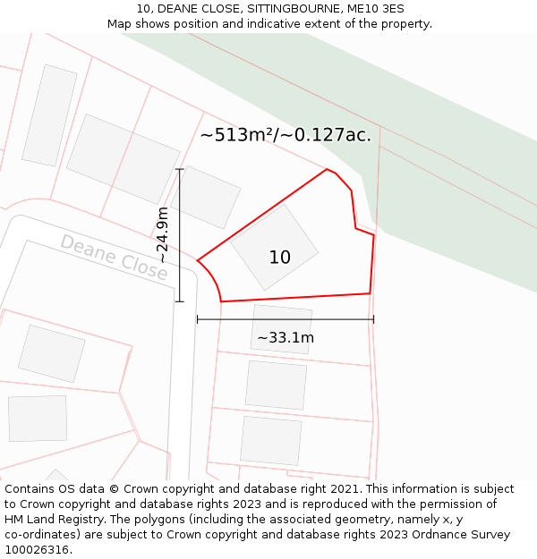 10, DEANE CLOSE, SITTINGBOURNE, ME10 3ES: Plot and title map