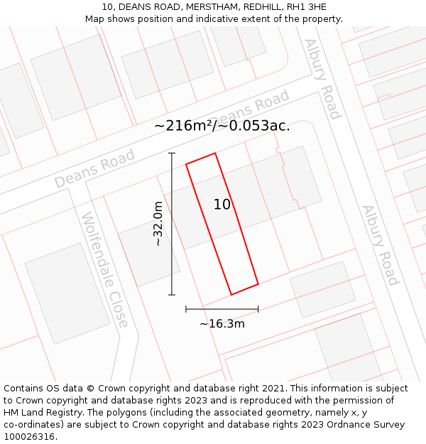 10, DEANS ROAD, MERSTHAM, REDHILL, RH1 3HE: Plot and title map