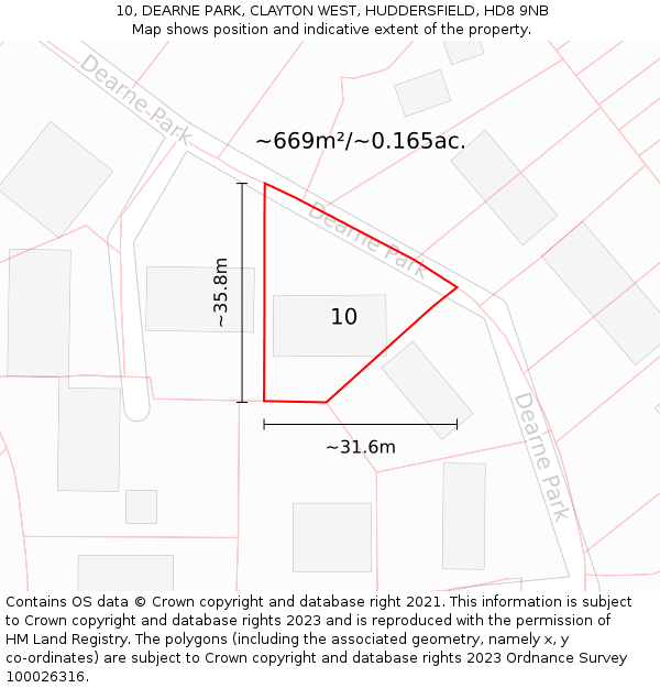 10, DEARNE PARK, CLAYTON WEST, HUDDERSFIELD, HD8 9NB: Plot and title map