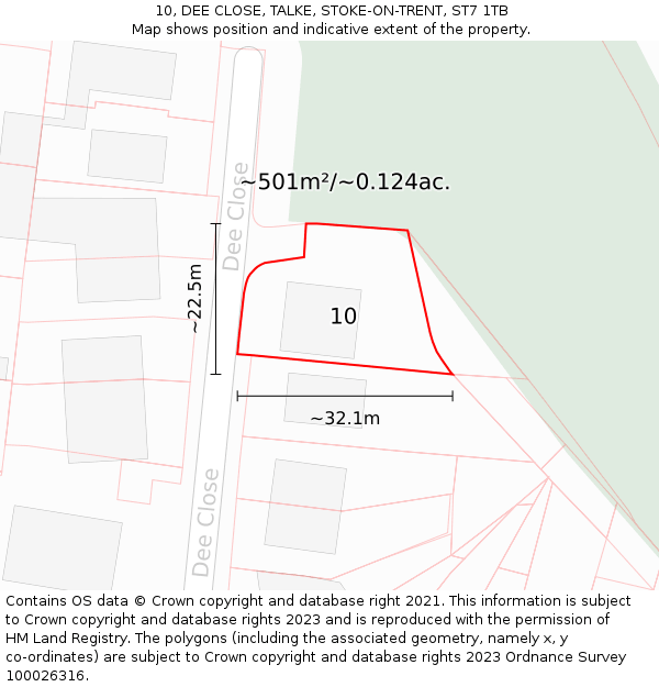 10, DEE CLOSE, TALKE, STOKE-ON-TRENT, ST7 1TB: Plot and title map