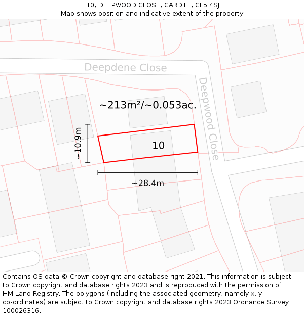 10, DEEPWOOD CLOSE, CARDIFF, CF5 4SJ: Plot and title map