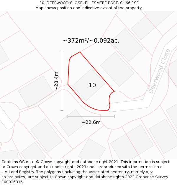 10, DEERWOOD CLOSE, ELLESMERE PORT, CH66 1SF: Plot and title map