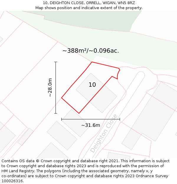 10, DEIGHTON CLOSE, ORRELL, WIGAN, WN5 8RZ: Plot and title map