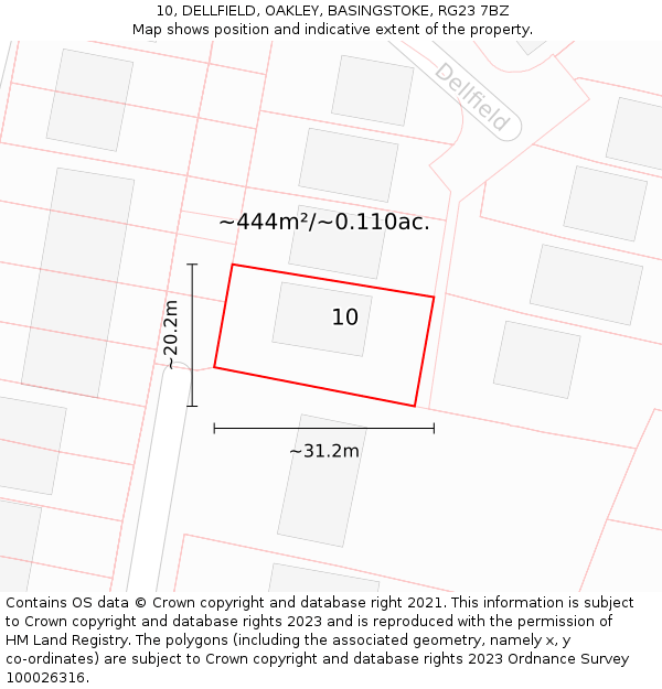 10, DELLFIELD, OAKLEY, BASINGSTOKE, RG23 7BZ: Plot and title map