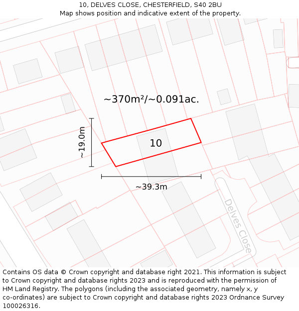 10, DELVES CLOSE, CHESTERFIELD, S40 2BU: Plot and title map