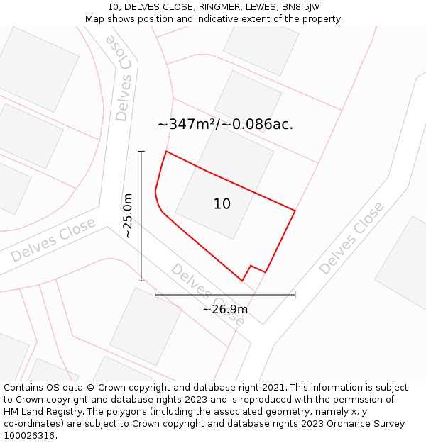 10, DELVES CLOSE, RINGMER, LEWES, BN8 5JW: Plot and title map