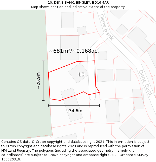 10, DENE BANK, BINGLEY, BD16 4AR: Plot and title map