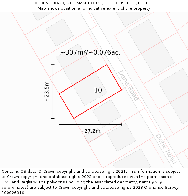 10, DENE ROAD, SKELMANTHORPE, HUDDERSFIELD, HD8 9BU: Plot and title map