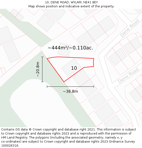 10, DENE ROAD, WYLAM, NE41 8EY: Plot and title map