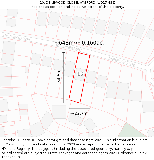 10, DENEWOOD CLOSE, WATFORD, WD17 4SZ: Plot and title map