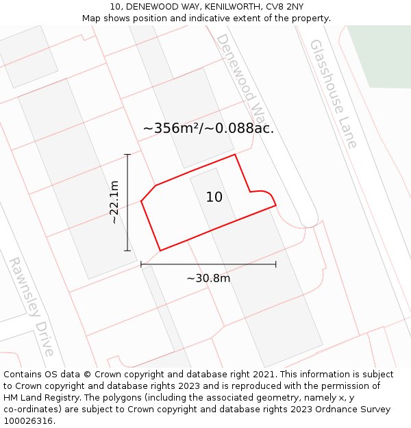 10, DENEWOOD WAY, KENILWORTH, CV8 2NY: Plot and title map