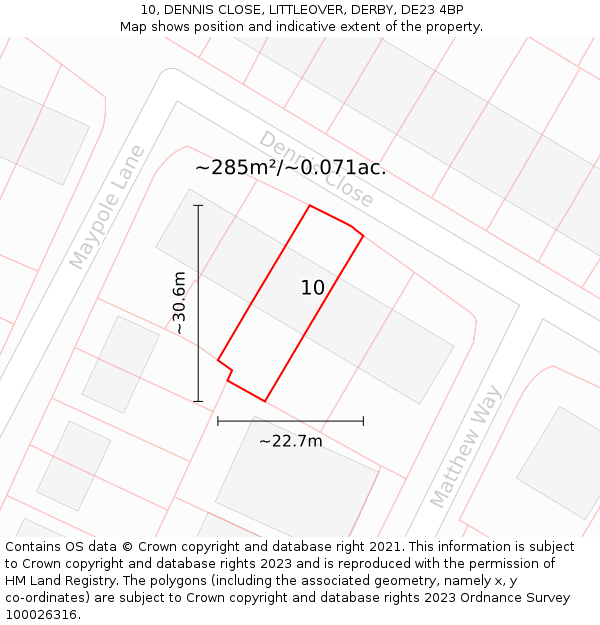 10, DENNIS CLOSE, LITTLEOVER, DERBY, DE23 4BP: Plot and title map