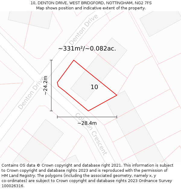 10, DENTON DRIVE, WEST BRIDGFORD, NOTTINGHAM, NG2 7FS: Plot and title map