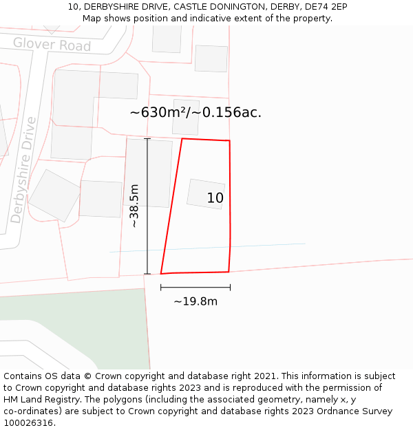 10, DERBYSHIRE DRIVE, CASTLE DONINGTON, DERBY, DE74 2EP: Plot and title map