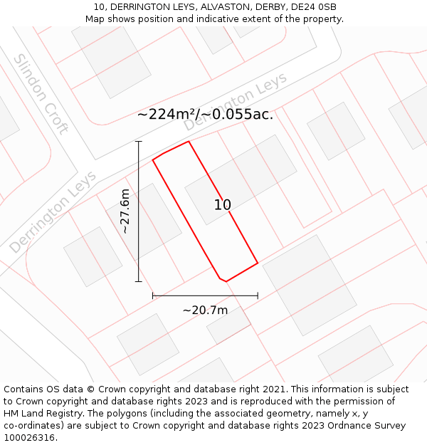 10, DERRINGTON LEYS, ALVASTON, DERBY, DE24 0SB: Plot and title map