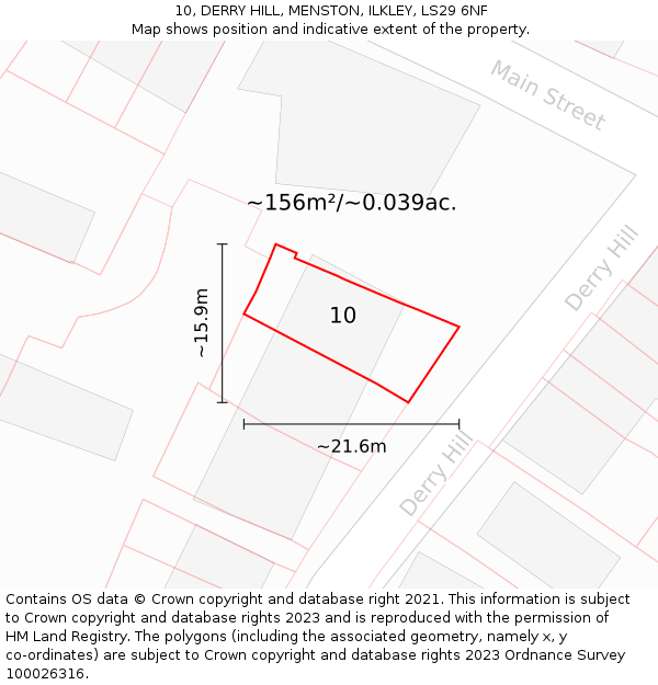 10, DERRY HILL, MENSTON, ILKLEY, LS29 6NF: Plot and title map