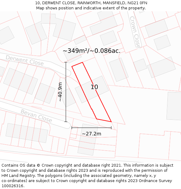 10, DERWENT CLOSE, RAINWORTH, MANSFIELD, NG21 0FN: Plot and title map