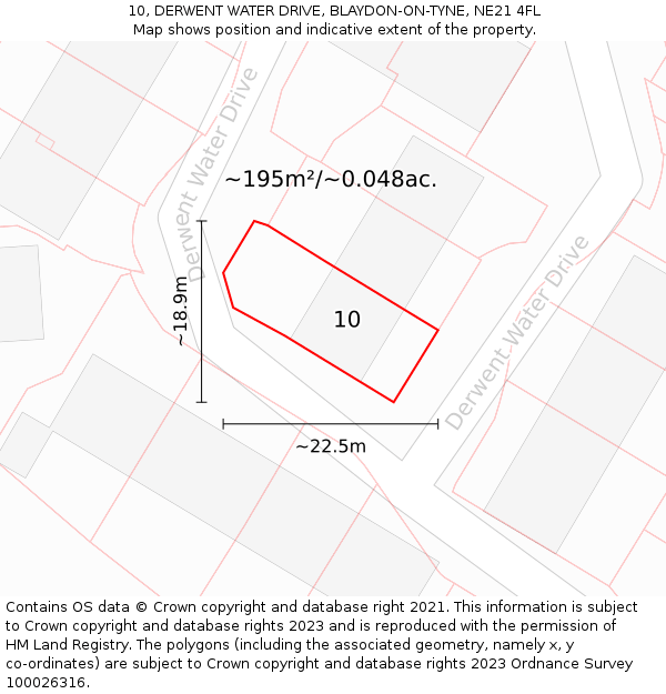 10, DERWENT WATER DRIVE, BLAYDON-ON-TYNE, NE21 4FL: Plot and title map