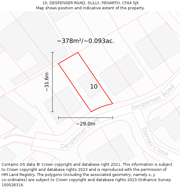 10, DESPENSER ROAD, SULLY, PENARTH, CF64 5JX: Plot and title map