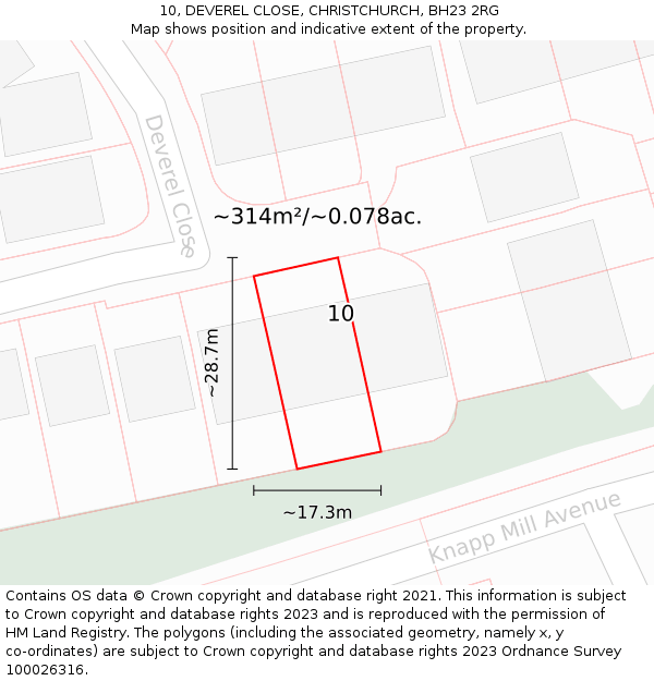 10, DEVEREL CLOSE, CHRISTCHURCH, BH23 2RG: Plot and title map