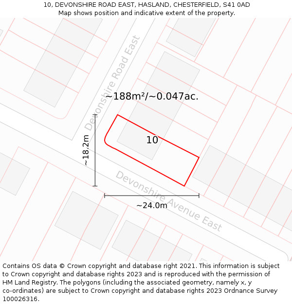 10, DEVONSHIRE ROAD EAST, HASLAND, CHESTERFIELD, S41 0AD: Plot and title map