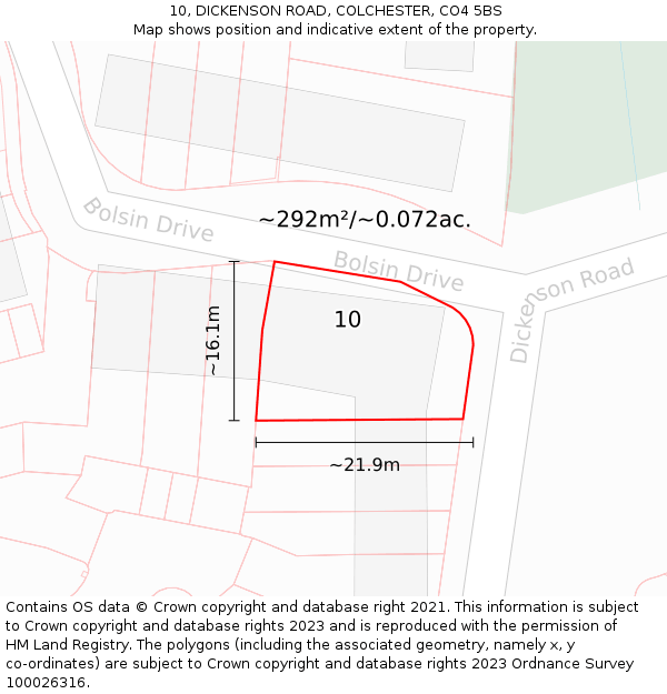 10, DICKENSON ROAD, COLCHESTER, CO4 5BS: Plot and title map