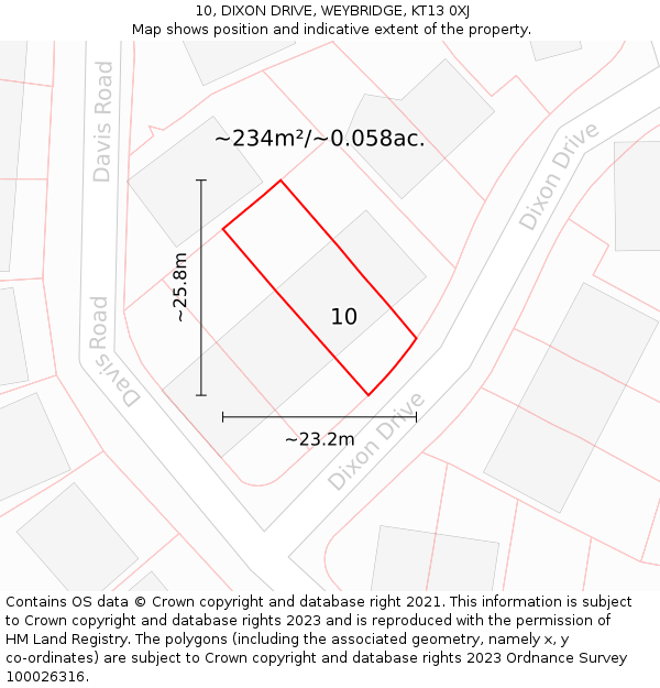 10, DIXON DRIVE, WEYBRIDGE, KT13 0XJ: Plot and title map