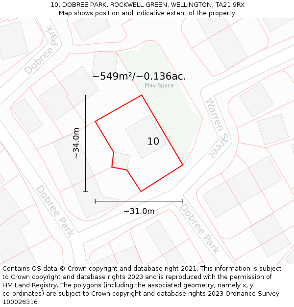 10, DOBREE PARK, ROCKWELL GREEN, WELLINGTON, TA21 9RX: Plot and title map