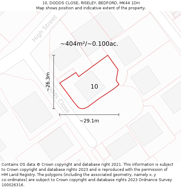 10, DODDS CLOSE, RISELEY, BEDFORD, MK44 1DH: Plot and title map