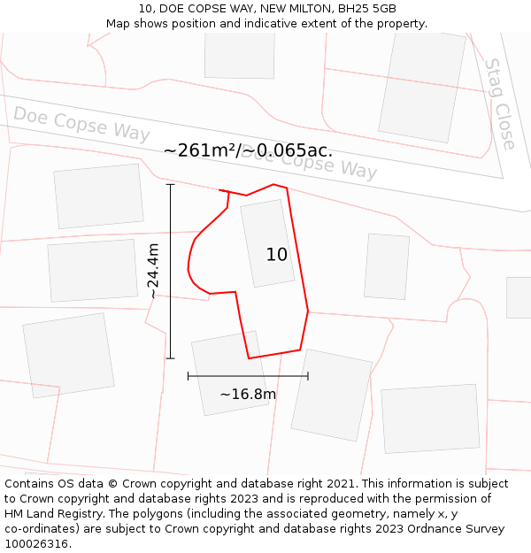 10, DOE COPSE WAY, NEW MILTON, BH25 5GB: Plot and title map