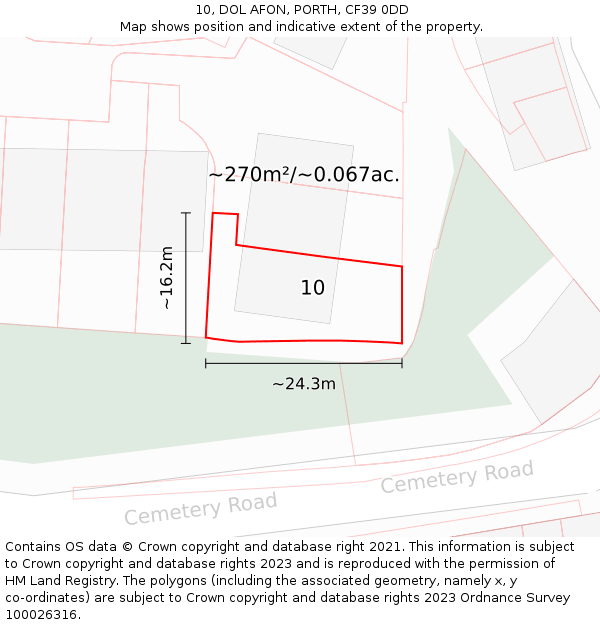 10, DOL AFON, PORTH, CF39 0DD: Plot and title map