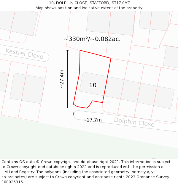 10, DOLPHIN CLOSE, STAFFORD, ST17 0AZ: Plot and title map