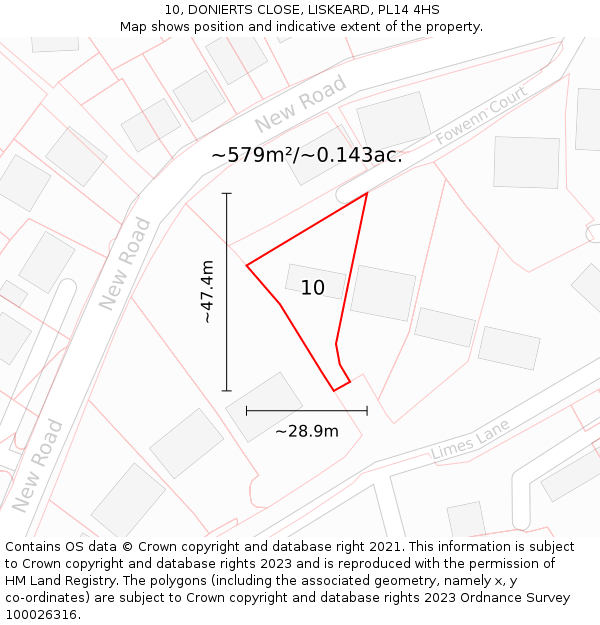 10, DONIERTS CLOSE, LISKEARD, PL14 4HS: Plot and title map