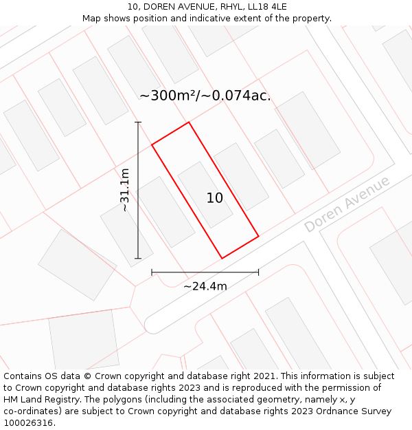 10, DOREN AVENUE, RHYL, LL18 4LE: Plot and title map