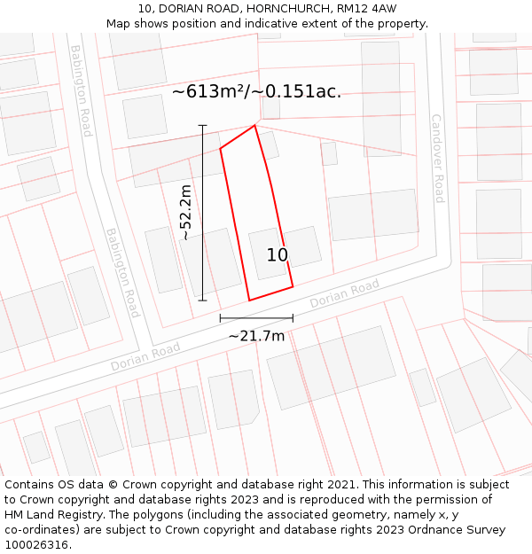 10, DORIAN ROAD, HORNCHURCH, RM12 4AW: Plot and title map