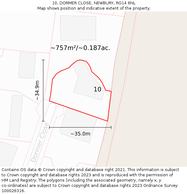 10, DORMER CLOSE, NEWBURY, RG14 6NL: Plot and title map