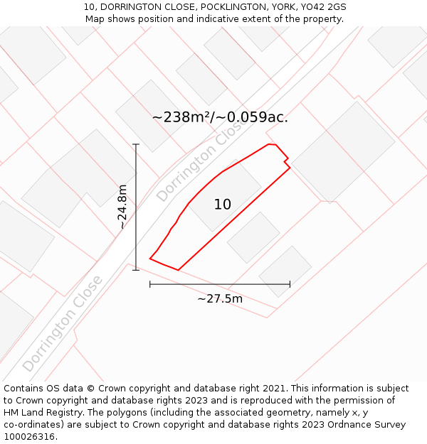 10, DORRINGTON CLOSE, POCKLINGTON, YORK, YO42 2GS: Plot and title map