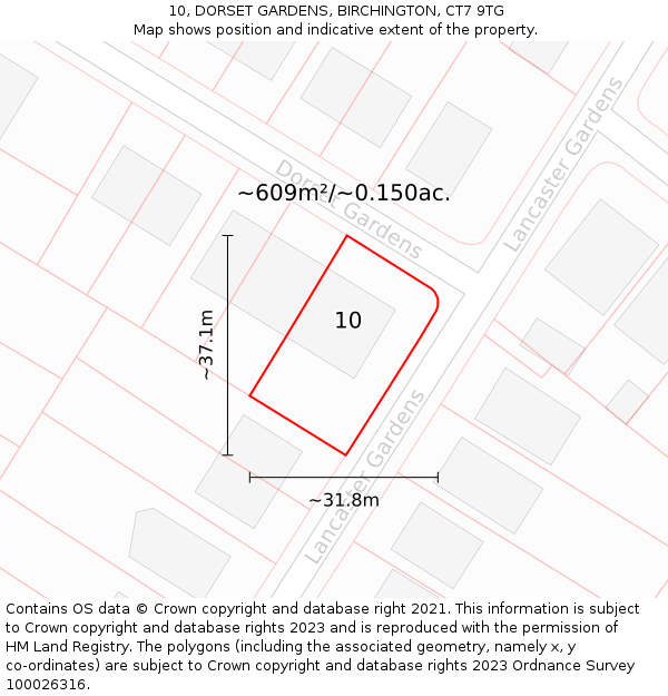 10, DORSET GARDENS, BIRCHINGTON, CT7 9TG: Plot and title map