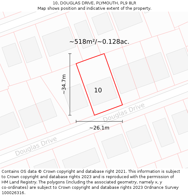 10, DOUGLAS DRIVE, PLYMOUTH, PL9 8LR: Plot and title map