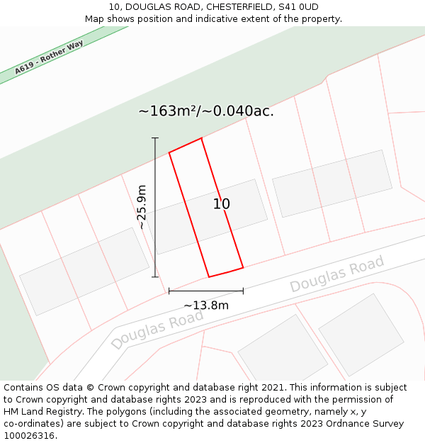 10, DOUGLAS ROAD, CHESTERFIELD, S41 0UD: Plot and title map