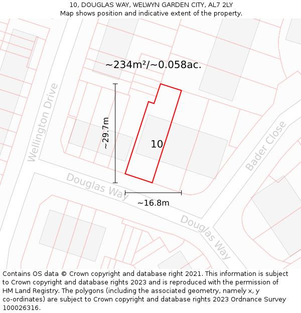 10, DOUGLAS WAY, WELWYN GARDEN CITY, AL7 2LY: Plot and title map